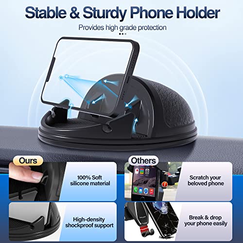 Loncaster Car Phone Holder Mount, [Horizontal 360° Rotatable] Silicone Phone Mount for Car Dashboard, Hands Free Cell Phone Holder Car Compatible with iPhone 16 15 14 13 12 Pro Max Samsung Phones - color: Black-360° Rotatable