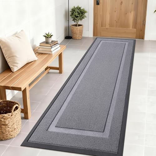 OLANLY Front Door Mat Indoor Outdoor Entrance, Waterproof All-Season, All-Weather Doormat, Sturdy Natural Rubber, Low Profile, Easy Clean Patio Porch Entryway Mat, 71x23, Classic Gray - color: Classic Gray, size: 71" x 23"