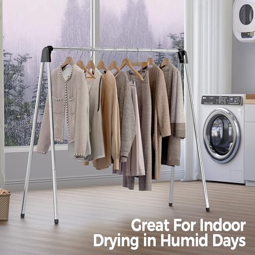 TOOLF Clothes Drying Rack Foldable, Laundry Drying Rack Stainless Steel, Portable Clothes Rack, Clothing Garment Rack, Drying Rack for Clothing, Indoor Outdoor, Free-Standing, Large Capacity - size: 48 inch New