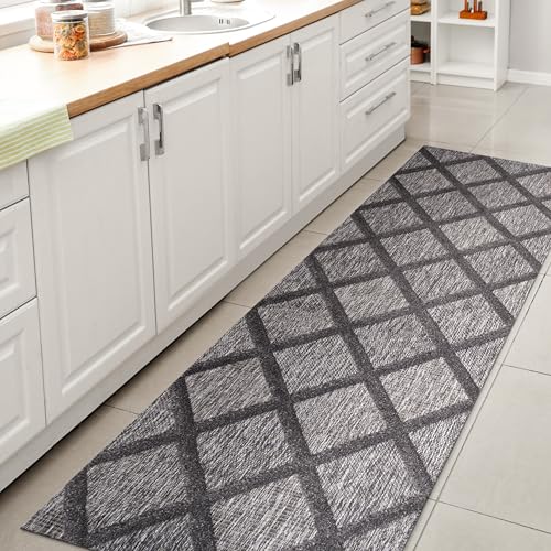 JONATHAN Y Diamond Trellis Indoor Outdoor Runner Rug 2X8 Dark Gray, Salines for Backyard, Patio, Porch, Easy-Cleaning, High Traffic, Pet-Friendly, Non-Shedding (IBZ101A-28) - color: Dark Gray, size: 2'2" x 8' (Runner)