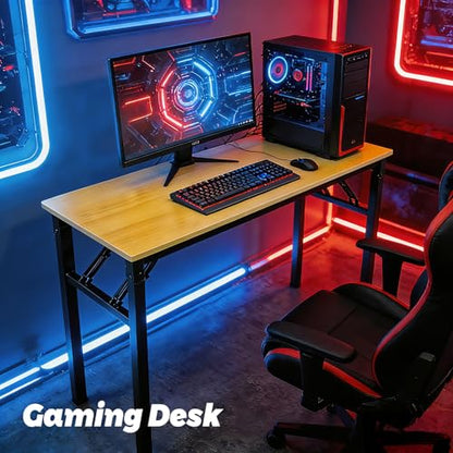 Folding Desk, 39 Inch Foldable Computer Table No Assembly Required,Wood Grain Small Desk for Home Office,Space-Saving Table for Bedroom, Dorm, RV - color: Yellow