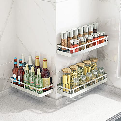 2PCS Kitchen Spice Rack, SUS304 Stainless steel Wall Mount Storage Rack, Seasoning Container, 15.7Inch Spice Organizer, Kitchen Seasoning Hanging Rack, Bathroom Shelf for Storing Toiletries - size: 15.7Inch 2PC