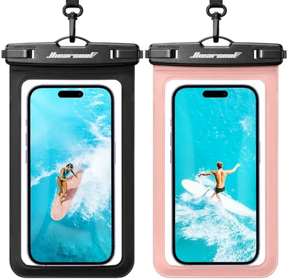 Hiearcool Waterproof Phone Pouch 2 Pack, IPX8 Dry Bag with Lanyard, Touch Screen Compatible for iPhone 17/16/15/14/13 Pro Max, Beach Swimming Cruise Travel-Black & Peach Pink - color: Black & Peach Pink