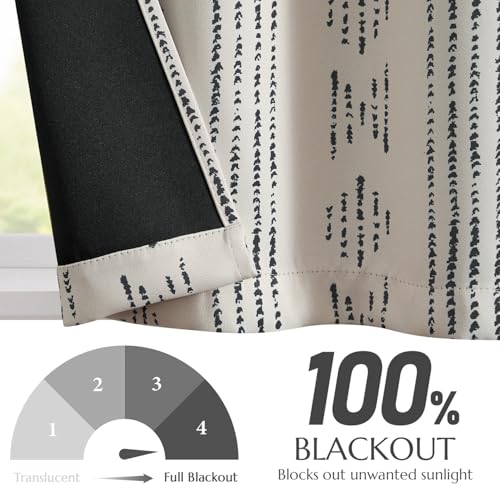 jinchan 95% Blackout Boho Kitchen Curtains 36 Inches Cafe Tier Curtains Bohemian Small Drapes for Bedroom RV Basement Half Window Room Darkening Thermal Insulated 2 Panels Black on Beige - color: 95% Blackout | Black on Beige, size: 25"W x 36"L (Pack of 2