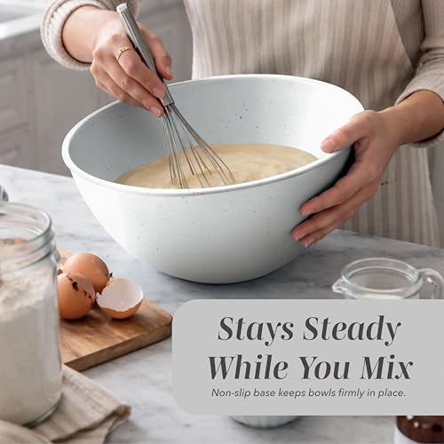 COOK WITH COLOR Mixing Bowls with TPR Lids - 12 Piece Plastic Nesting Bowls Set includes 6 Prep Bowls and 6 Lids, Microwave Safe Mixing Bowl Set (Speckled White) - color: Speckled White TPR Lids