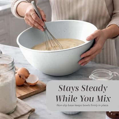 COOK WITH COLOR Mixing Bowls with TPR Lids - 12 Piece Plastic Nesting Bowls Set includes 6 Prep Bowls and 6 Lids, Microwave Safe Mixing Bowl Set (Speckled White) - color: Speckled White TPR Lids