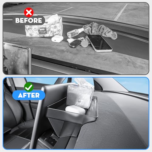 Under Screen Storage Organizer for 2026 New Model Y Juniper,[Retractable & Tool-Free] Under Screen Storage Box with Behind Screen Tissue Holder Compatible with Tesla 2025-2026 Model Y Juniper - size: 2025-2026 Model Y Juniper & 2024-2025 Model 3