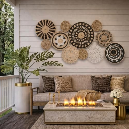 11-Piece (Retro) Boho Wall Basket Decor – Handmade Woven Wall Baskets, Bohemian Farmhouse Wall Art, Rustic Hanging Basket Set for Living Room, Bedroom & Kitchen Summer decoration - style: Retro