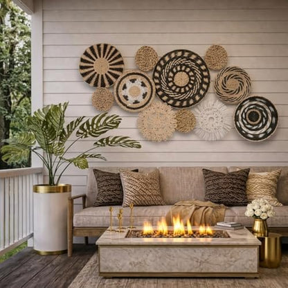 11-Piece (Retro) Boho Wall Basket Decor – Handmade Woven Wall Baskets, Bohemian Farmhouse Wall Art, Rustic Hanging Basket Set for Living Room, Bedroom & Kitchen Summer decoration - style: Retro