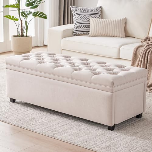 Mangodan 50" Storage Ottoman Bench, Tufted Ottoman with Storage for Living Room, Large End of Bed Ottomans, Modern Entryway Benchs, Window & Bedroom Benches for Foot of Bed (Beige) - color: Beige