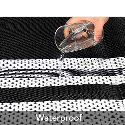 GarveeHome Outdoor Plastic Straw Rug 9x12 Waterproof Patio Rug Reversible Camping Modern Geometric Black/White Panel - color: Black/White Panel, size: 9' x 12' (Rectangular)