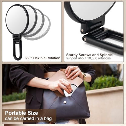 BOOMIBOO 1X/10X Magnifying Handheld Mirror Double Sided, Foldable Travel Makeup Mirror, Adjustable Rotation Pedestal Hand/Hanging/Desk Vanity Mirror-Black - color: Black