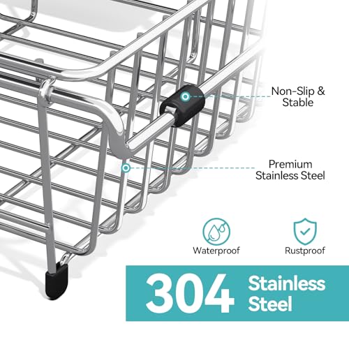 Urackify Dish Drying Rack in Sink, Stainless Steel Expandable Over the Sink Dish Rack with Utensil Holder & Cup Holder, Kitchen Drying Rack for Inside Sink, 15.35" x 11.02" x 4.84", Silver - color: Silver, size: Expandable - 15.35"~23.23“ x 11.02" x 4.84"