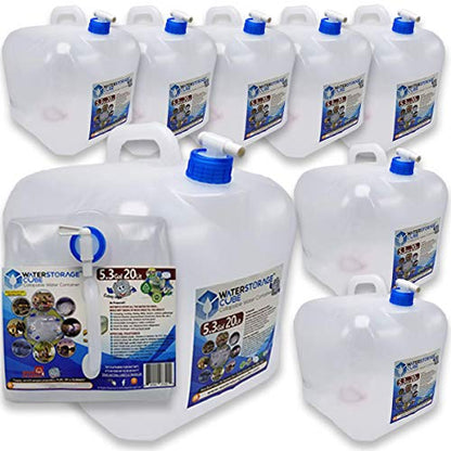 WaterStorageCube BPA Free Collapsible Water Container with Spigot, Camping Water Storage Carrier Jug for Outdoors Hiking Backpack & Survival Kit, Foldable Portable Water Canteen 1.3/2.6/5.3 Gallon - size: 5.3 gallon, style: 8-Pack 5.3 Gal