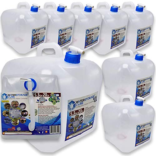 WaterStorageCube BPA Free Collapsible Water Container with Spigot, Camping Water Storage Carrier Jug for Outdoors Hiking Backpack & Survival Kit, Foldable Portable Water Canteen 1.3/2.6/5.3 Gallon - size: 5.3 gallon, style: 8-Pack 5.3 Gal