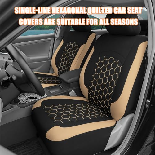 Car Seat Cover Full Sets, Polyester Foam Breathable Waterproof Vehicle Split Front Rear Seat Protectors, Automotive Interior Chair Cushion Pad, Universal for SUV RV Truck (Beige) - color: Beige