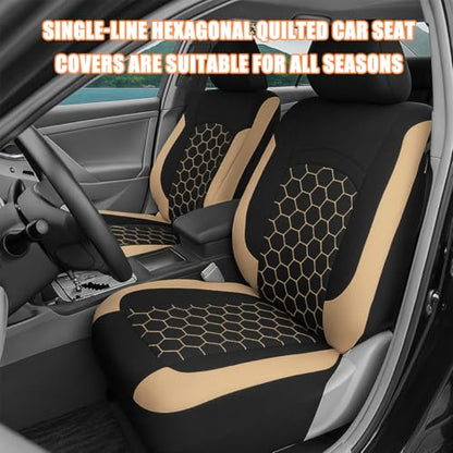 Car Seat Cover Full Sets, Polyester Foam Breathable Waterproof Vehicle Split Front Rear Seat Protectors, Automotive Interior Chair Cushion Pad, Universal for SUV RV Truck (Beige) - color: Beige