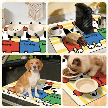 Nuxovilar Pet Dog Supplies Food Mat Cheerful Pup-Printed Polyester (23.62×17.71 inches) Bowl Water Spill Pad Feeding Gear for Living Room, Pantry, Pet Space - color: Mi07691