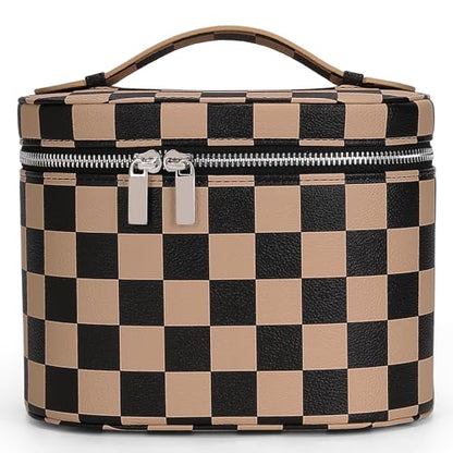 YFGBCX Checkered Makeup Bag Vanity Case with Divider Travel Toiletry Bag Women Cosmetic Bag Makeup Organizer Case - color: Checkered-Brown