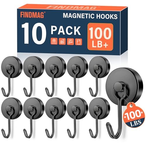 FINDMAG 100 LBS Magnetic Hooks, Super Strong Magnet with Hook for Cruise Cabins, Magnetic Hooks Heavy Duty for Classroom, Black Magnet Hook for Hanging, Cruise, Locker Accessories, Refrigerator - color: Black, size: 10Pack 100Lbs+