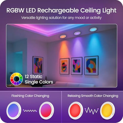 Motion Sensor Rechargeable Shower Light for Inside Shower with Remote, RGBW Battery Operated Ceiling Light, Wireless, Color-Changing Ambient Light, Warm-to-Cool Whites, Dimmable, Timer, Magnetic - style: RGB Color & White
