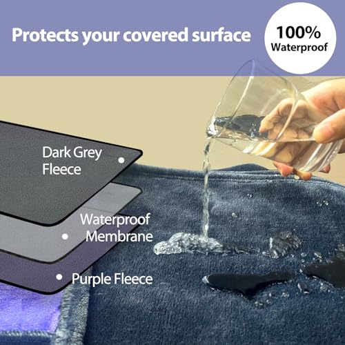 YISURE Waterproof Reversible Blanket for Bed King Size, 90"x80", Stain Proof Leakproof Bed Cover, Washable, Reusable, Protects Beds & Furniture from Spills, Stains & Splashes (Grey/Violet) - color: Grey/Violet, size: 90x80 in