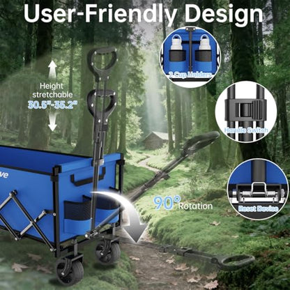Extra Long Collapsible Wagon Cart, 480LBS Heavy Duty Utility Wagons with All-Terrain Wheels, Foldable Grocery Carts for Gardening, Shopping, Beach, Camping, Royal Blue - color: Royal Blue
