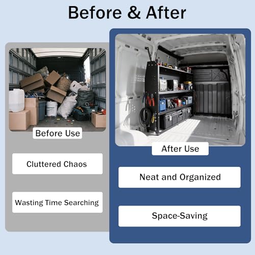 Cargo Van Shelving Steel Storage System Fit for Transit Connect 2014+, Chevy City Express, Promaster City, NV200, Steel Cargo Van Shelves 42" W x 43" H x 13" D - size: 42" W x 43" H x 13" D