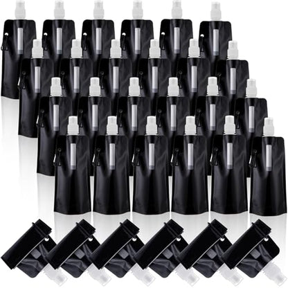 Teenyyou 24 Pack Collapsible Water Bottles Bulk 16oz Foldable Water Bottles with Carabiner Reusable Drinking Leak Proof Container Bags for Sport Biking Hiking Camping Travel Outdoor (Black) - color: Black