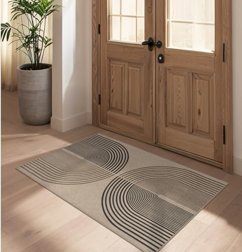 Rugalia Easy Jute Rainbow Entryway Rug, 2.6x4 Washable Non-Slip Indoor Outdoor Doormat, Neutral Boho Farmhouse Kitchen Rug Modern Abstract Throw Rugs for Entrance Bedroom Bathroom - color: Nature Rainbow, size: 2.6' x 4' (Rectangular)