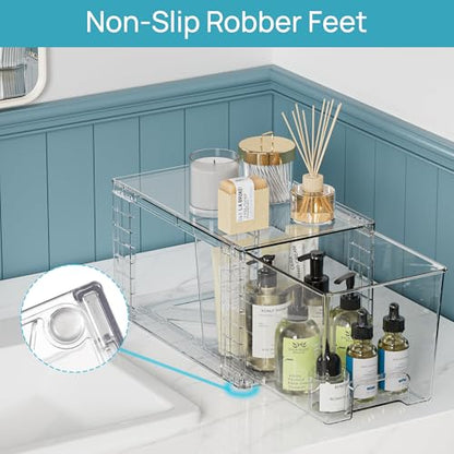 Vtopmart 8 Pack Clear Stackable Storage Drawers,Easy to Assemble Bathroom Organizers and Storage with handles,Plastic Drawers for Kitchen Pantry,Cabinet,Under Sink Organization - style: 4 Medium+4 Small