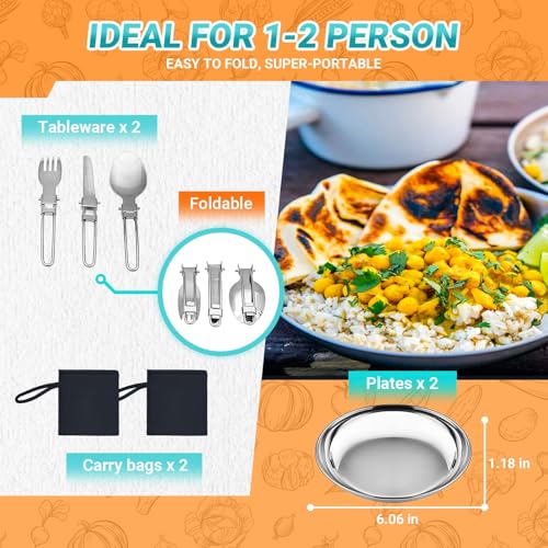KingCamp 17/25pcs Stainless Steel Camping Cookware Mess Kit Camping Cooking Set Backpacking Gear Lightweight Pots and Pans Set for Camping Hiking Picnic