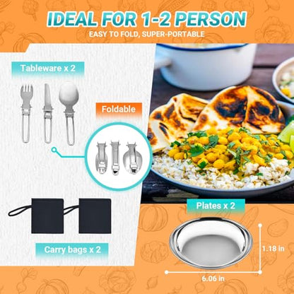 KingCamp 17/25pcs Stainless Steel Camping Cookware Mess Kit Camping Cooking Set Backpacking Gear Lightweight Pots and Pans Set for Camping Hiking Picnic