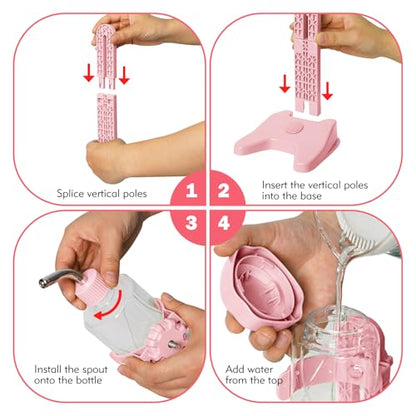 VANNON Pet Standing Water Dispenser Top Fill Dog Water Bottle Dispenser with Stand Leakproof Pet Slow Water Bottle for Small Animals, 13oz, BPA Free, Adjustable Height, Pink - color: Pink