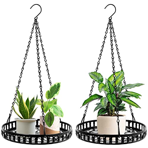 Plant Hanger Indoor Outdoor 2 Pack, Hanging Planter for Indoor Outdoor Plants, Hanging Plant Holder Shelf, Plant Hanging Basket, Decorative Metal Flower Holder - color: Black-2pcs
