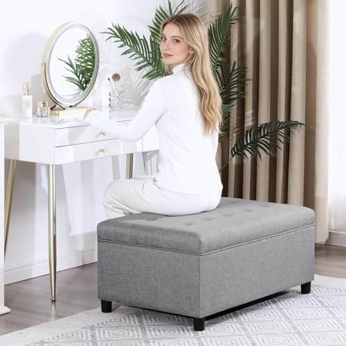Joveco Rectangular Lift Top Storage Ottoman Bench,Linen Storage Bench for Living Room Entryway Bedroom,Linen Gray - color: Linen Gray