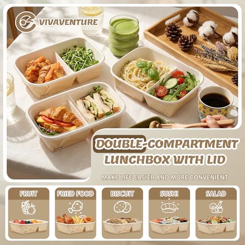 8 Pack 32oz Paper Lunch Box Bento Boxes, 2-Compartment Food Storage Containers with Lids, Leakproof Soak-Proof Microwave Safe, Disposable To Go Boxes for Picnic Office Catering, Transparent Lid - color: Transparent