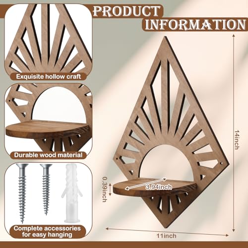 Menkxi 2 Pcs Boho Floating Shelves Wood Bohemian Decorative Display for Plants and Candles Boho Wall Art for Bedroom Living Room Bathroom Mini Mounted Plant Decor 14.17 x 10.63 Inch(Diamond)