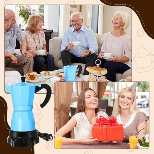 Coffee Pot 6 Cup Electric Espresso Coffee Maker Italian Moka Maker 300ml Portable Aluminum Espresso Machine Cafetera Moka Pot with Detachable Base, Gift for Home Travel(Blue) - color: Blue