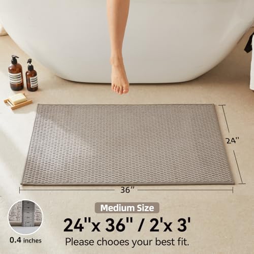 Triohero Bathroom Rugs Non Slip Washable, Super Absorbent Thin Bath Mat Quick Dry Low Pile Bathroom Rug, Beige 24"x36" - color: Beige, size: 24"x36"