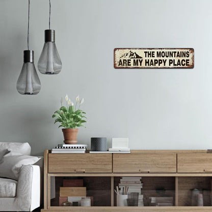 The Mountains Are My Happy Place Sign, Rustic Tin Signs 4x16 Inch - color: V-142