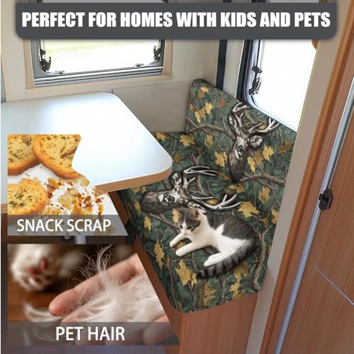 Deer Hunting Camo Pattern 3 PCS RV Dinette Cushion Covers Wear-Resistan Camper Seat Covers Dinette Booth Camper Cushion Pillow Cover Sofa Slipover for Travel Trailer Couch - color: Deer Hunting Camo