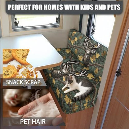 Deer Hunting Camo Pattern 3 PCS RV Dinette Cushion Covers Wear-Resistan Camper Seat Covers Dinette Booth Camper Cushion Pillow Cover Sofa Slipover for Travel Trailer Couch - color: Deer Hunting Camo