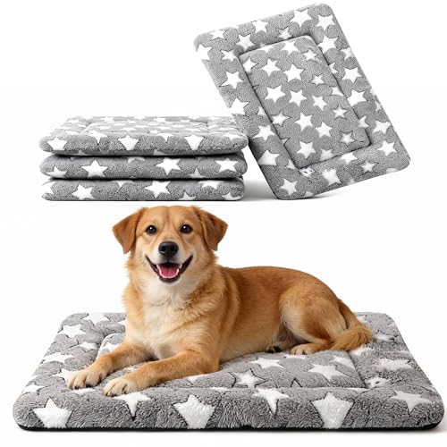 Dog Crate Mat, 4 Piece Reversible Pet Bed, Polyester, Machine Washable, Small Dogs & Cats, Rectangular(Gray Star, 30" L x 20" W x 1.5" Th) - color: Grey Star-4pcs, size: 30"L*20"W*1.5"Th