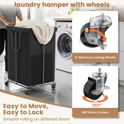 150L Large Laundry Basket with Wheels, Rolling Laundry Hamper with Removable Laundry Bag & Metal Frame, Oxford Fabric Dirty Clothes Hampers for Bedroom, Laundry Room, Bathroom, Dorm(Black) - color: Black