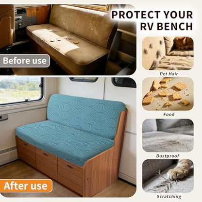 RV Dinette Cushion Covers, 2PCS Leaf RV Couch Cover, Camper Cushion Covers, Camper-rv Sofa Cover for Couch, Bench Seat & Dinette Booth Cushions(Lake Blue,[39.4" to 49.2"]×[19.7" to 25.6"]) - color: Leaf/Lake Blue/2pcs