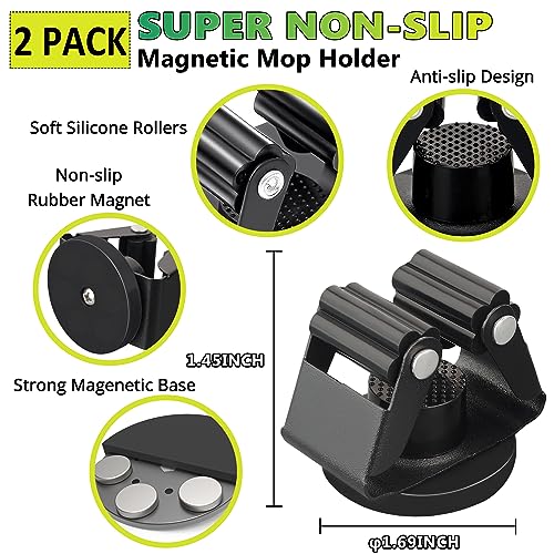 ULIBERMAGNET Magnetic Mop Broom Holder,Heavy Duty Movable Magnetic Broom Holder Rack,Anti-slip Wall Mounted Utility Storage Mop Shovel Gripper Hanger for Garage, Kitchen, Laundry, Garden(2 Pack/Black) - style: 12LB 2PCS Magnetic Mop Holder