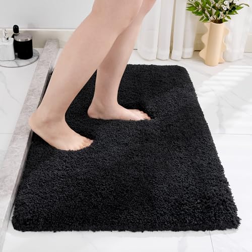 Disolla Black Bathroom Rug 20x32 - Non-Slip Plush Thick Bath Mat, Highly Absorbent & Ultra Soft Fluffy Floor Mat, Machine Washable for Shower and Tub - color: Black, size: 1'8" x 2'8" (20''x32'' Bathroom Rug)