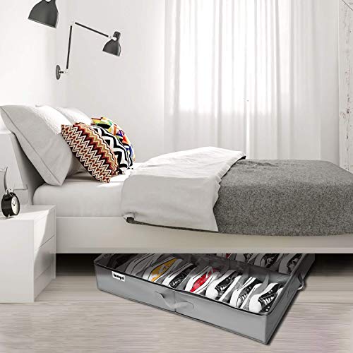 INAYA Under Bed Shoe Storage Organizer Set of 2, Fits 32 Pairs, Underbed Shoe Box Storage Containers Adjustable Dividers w/Bottom Support, Clear Foldable Shoes Storage w/Reinforced Handles - size: 16+16 Cells (Adjustable Dividers)