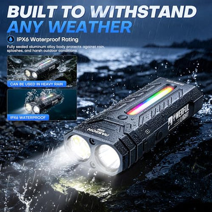 EDC Rechargeable Flashlight 3250 Lumens with RGB Light,55 Modes Multifunctional Flat Flashlight with Floodlight,Spotlight and Magnetic Base,Waterproof USB C Flashlight for Camping,Home,Emergencies - size: Large